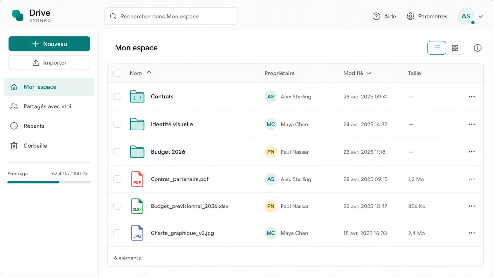 Aperçu illustré de l’application Drive : arborescence de dossiers et liste de fichiers